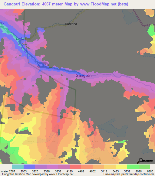 Gangotri,India Elevation Map