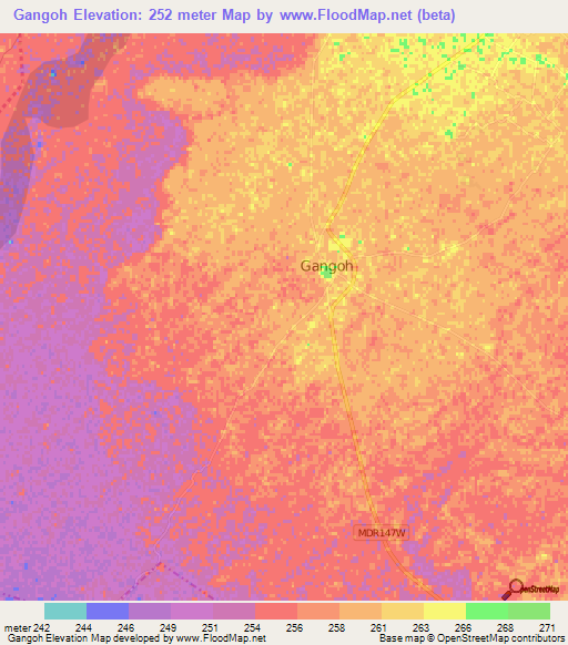 Gangoh,India Elevation Map