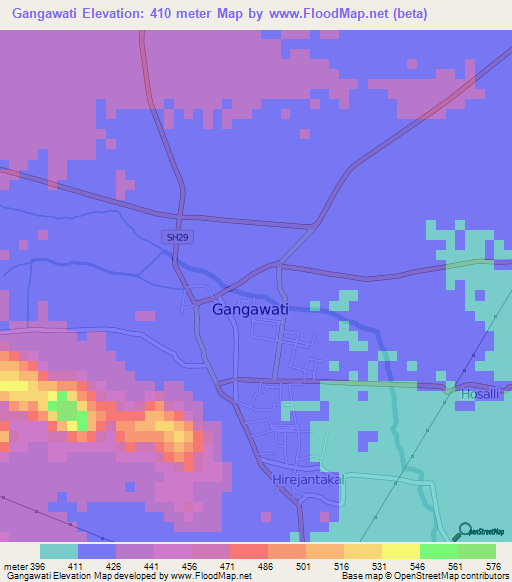Gangawati,India Elevation Map