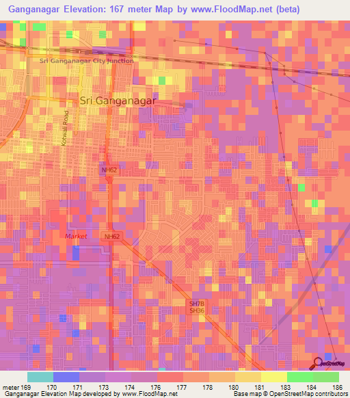Ganganagar,India Elevation Map