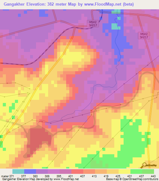 Gangakher,India Elevation Map