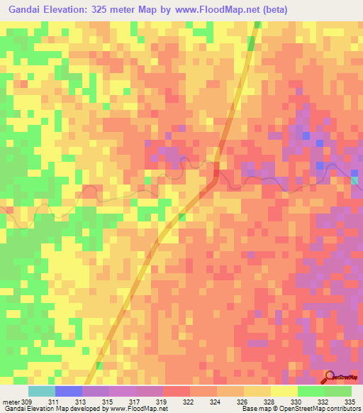 Gandai,India Elevation Map