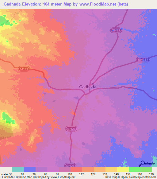 Gadhada,India Elevation Map