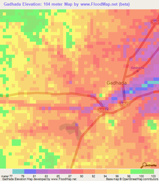 Gadhada,India Elevation Map