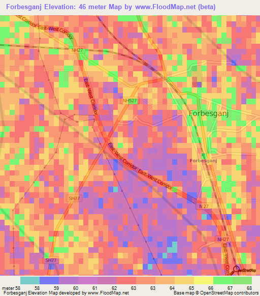 Forbesganj,India Elevation Map