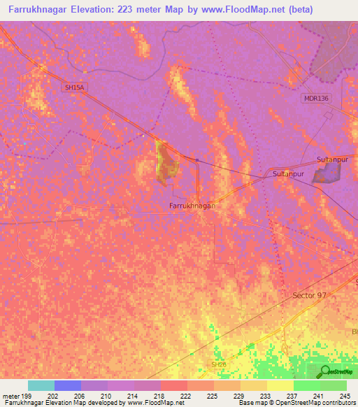 Farrukhnagar,India Elevation Map