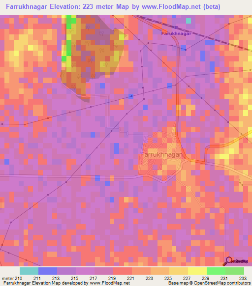 Farrukhnagar,India Elevation Map