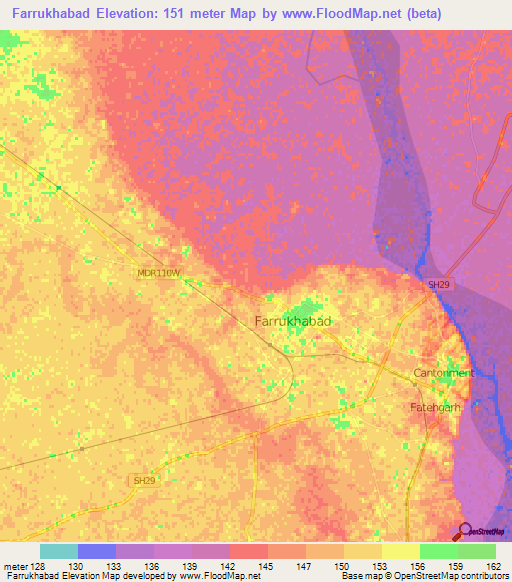Farrukhabad,India Elevation Map