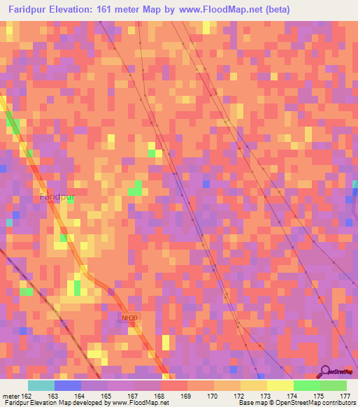 Faridpur,India Elevation Map