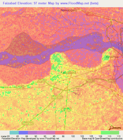 Faizabad,India Elevation Map