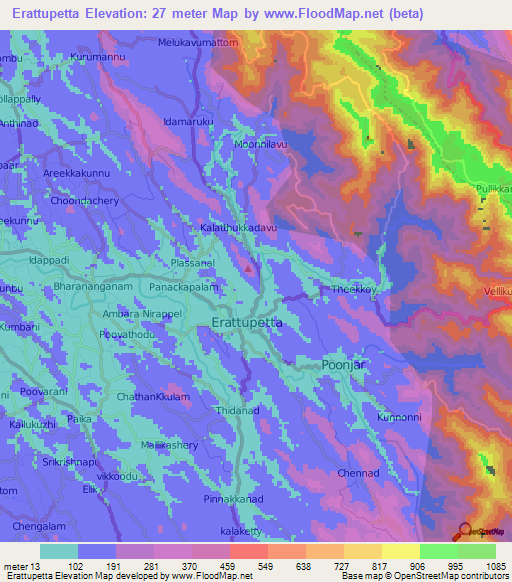 Erattupetta,India Elevation Map