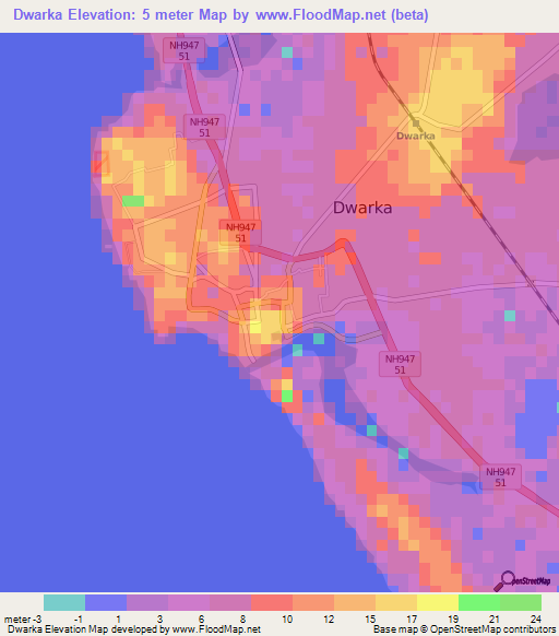 Dwarka,India Elevation Map