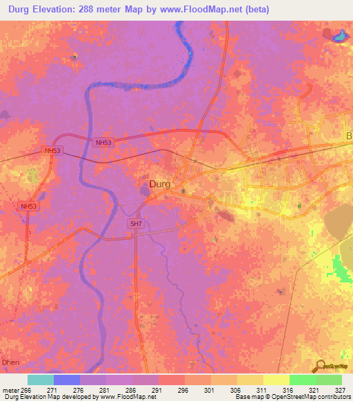 Durg,India Elevation Map