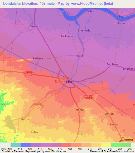 Dondaicha,India Elevation Map