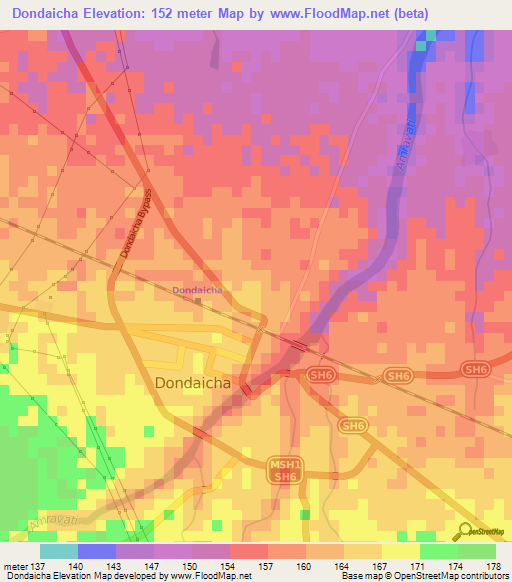Dondaicha,India Elevation Map
