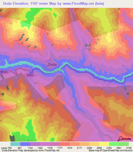 Doda,India Elevation Map