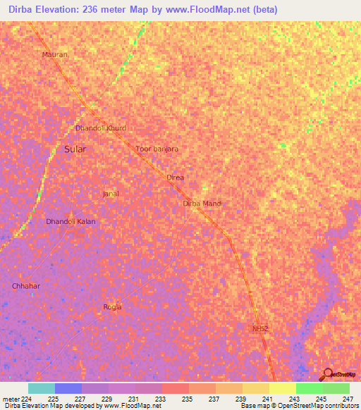 Dirba,India Elevation Map