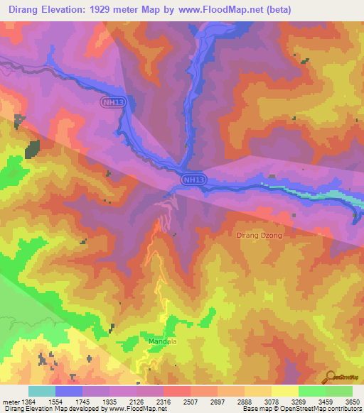 Dirang,India Elevation Map