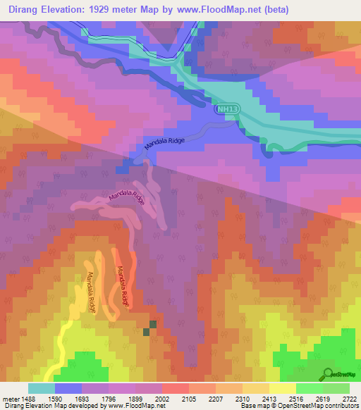Dirang,India Elevation Map