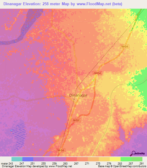 Dinanagar,India Elevation Map
