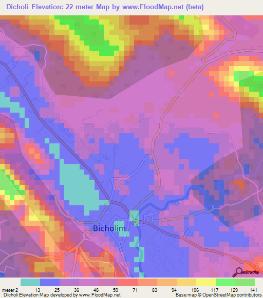 Dicholi,India Elevation Map