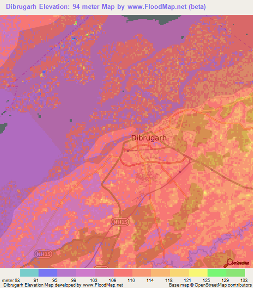 Dibrugarh,India Elevation Map