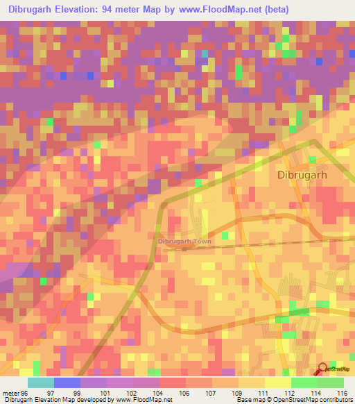 Dibrugarh,India Elevation Map
