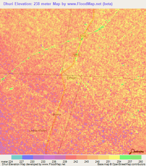 Dhuri,India Elevation Map