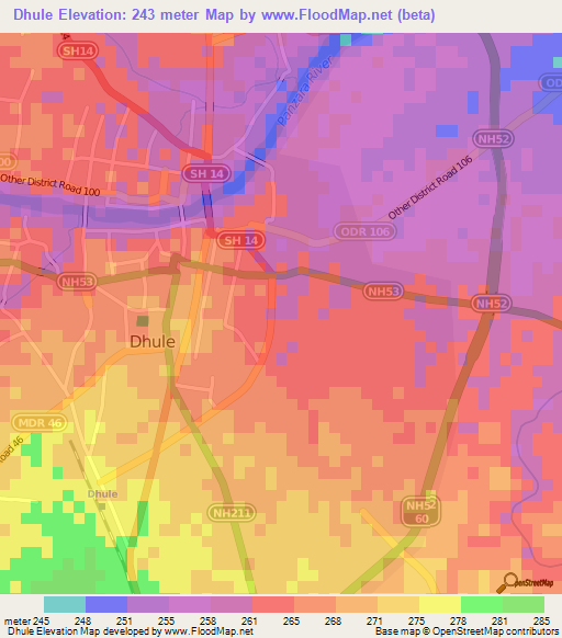 Dhule,India Elevation Map