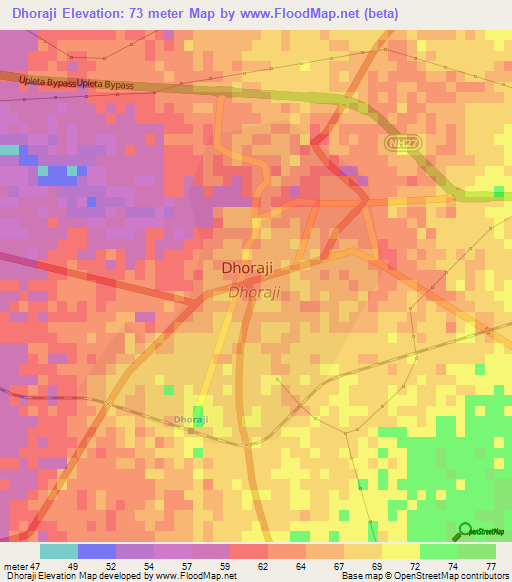 Dhoraji,India Elevation Map