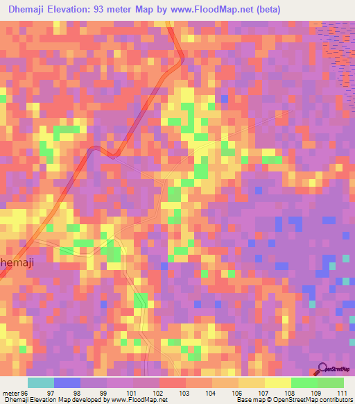 Dhemaji,India Elevation Map