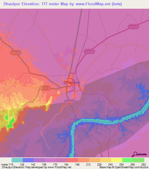 Dhaulpur,India Elevation Map