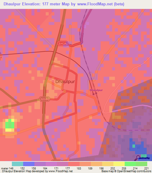 Dhaulpur,India Elevation Map