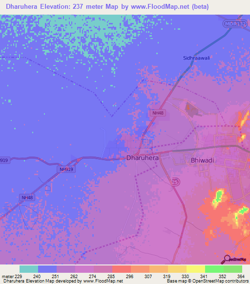 Dharuhera,India Elevation Map
