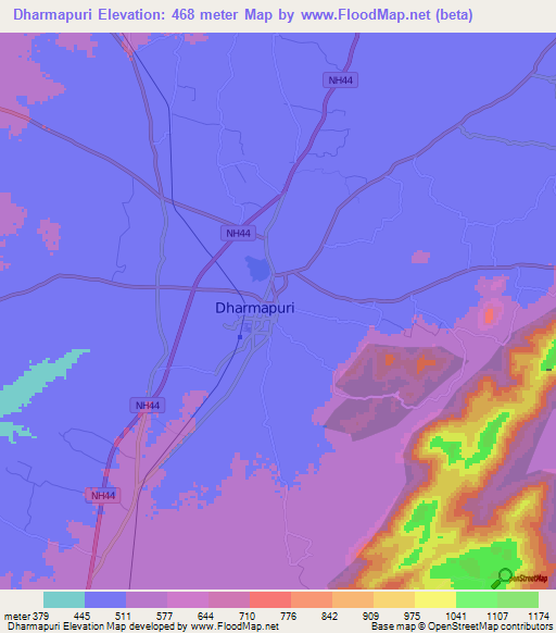 Dharmapuri,India Elevation Map