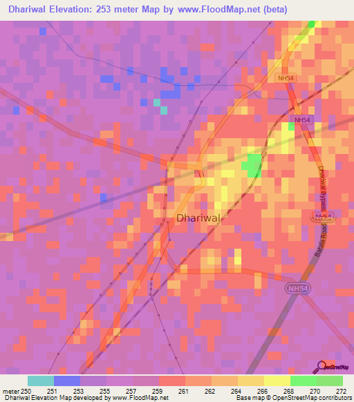 Dhariwal,India Elevation Map