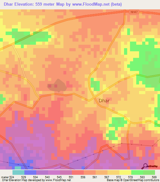Dhar,India Elevation Map