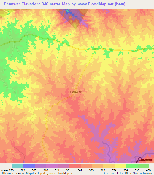 Dhanwar,India Elevation Map