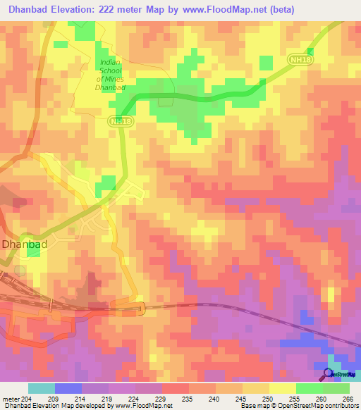 Dhanbad,India Elevation Map