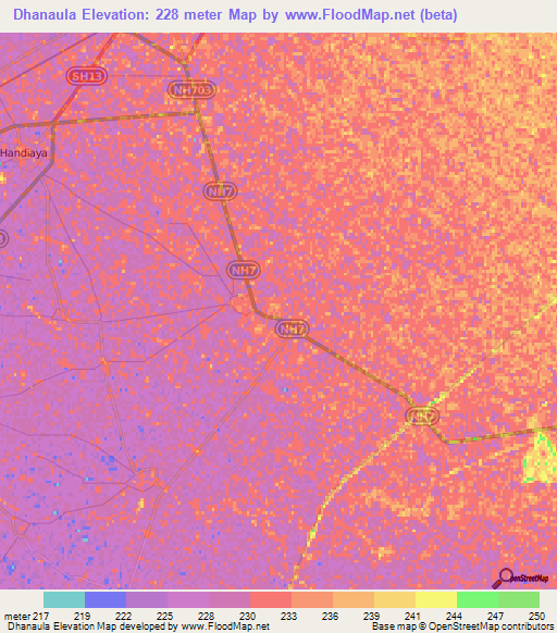 Dhanaula,India Elevation Map