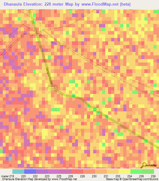 Dhanaula,India Elevation Map