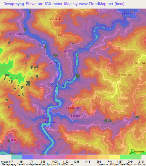 Devaprayag,India Elevation Map