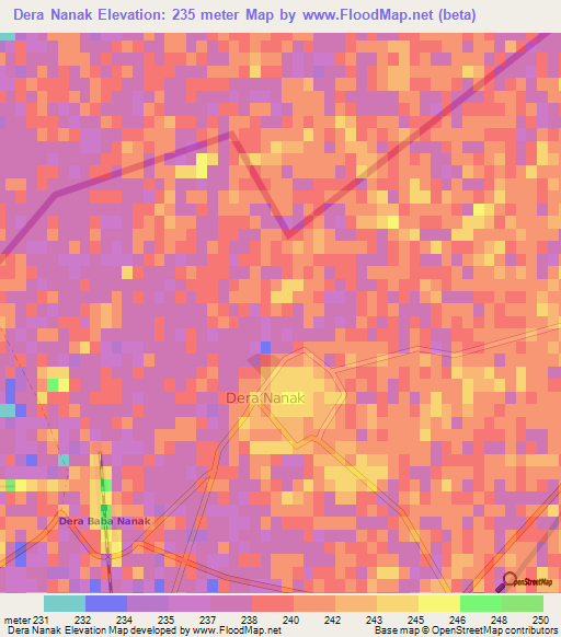 Dera Nanak,India Elevation Map