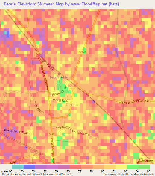Deoria,India Elevation Map