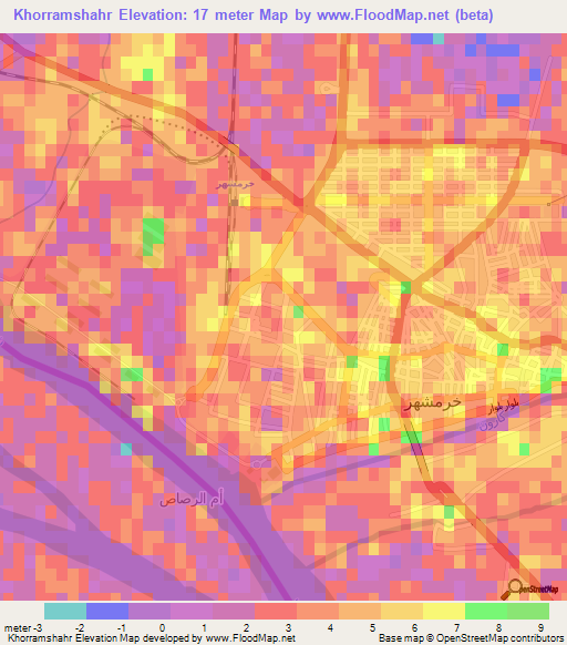 Khorramshahr,Iran Elevation Map