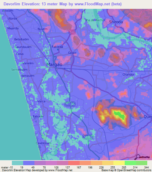 Davorlim,India Elevation Map