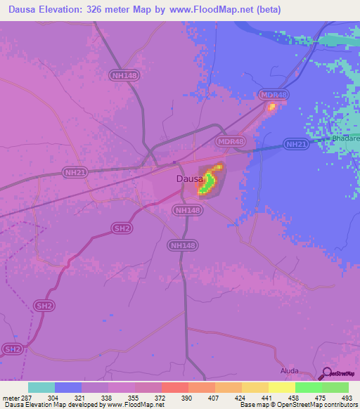 Dausa,India Elevation Map