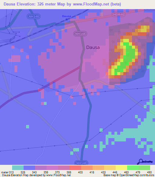 Dausa,India Elevation Map