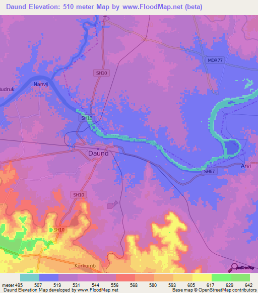 Daund,India Elevation Map