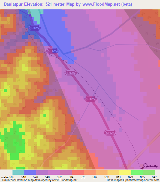 Daulatpur,India Elevation Map